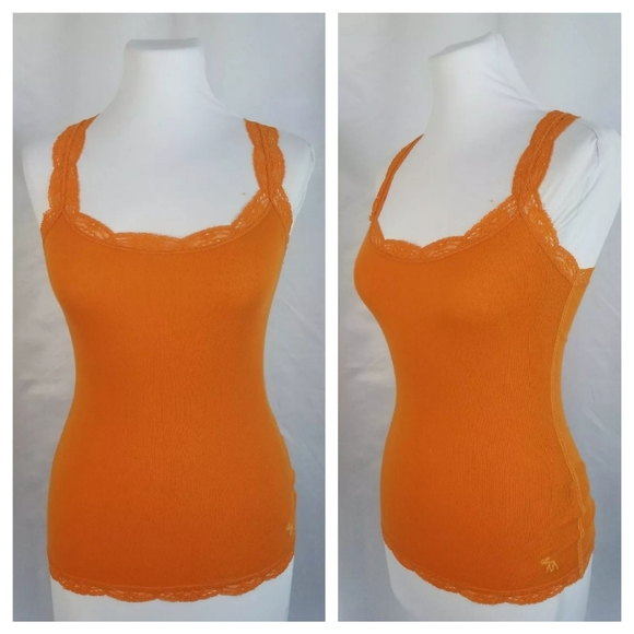 Abercrombie XS Orange Ribbed Tank Mesh Racerback - Picture 3 of 7